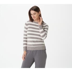 Barefoot Dreams CozyChic Lite Lurex Striped Pullover Grey White Size Large